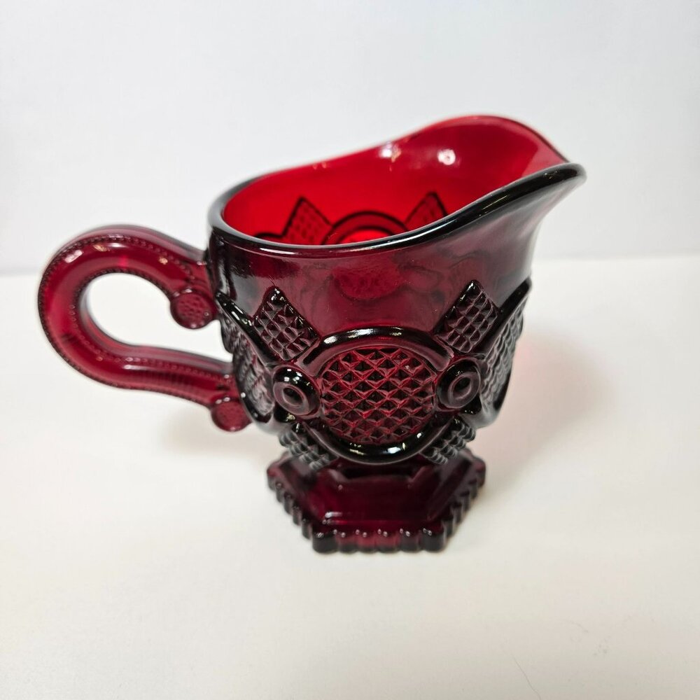 Vintage Avon 1876 Cape Cod Ruby Red Glass Creamer Bowl 4 In Holiday EUC - Picture 4 of 9